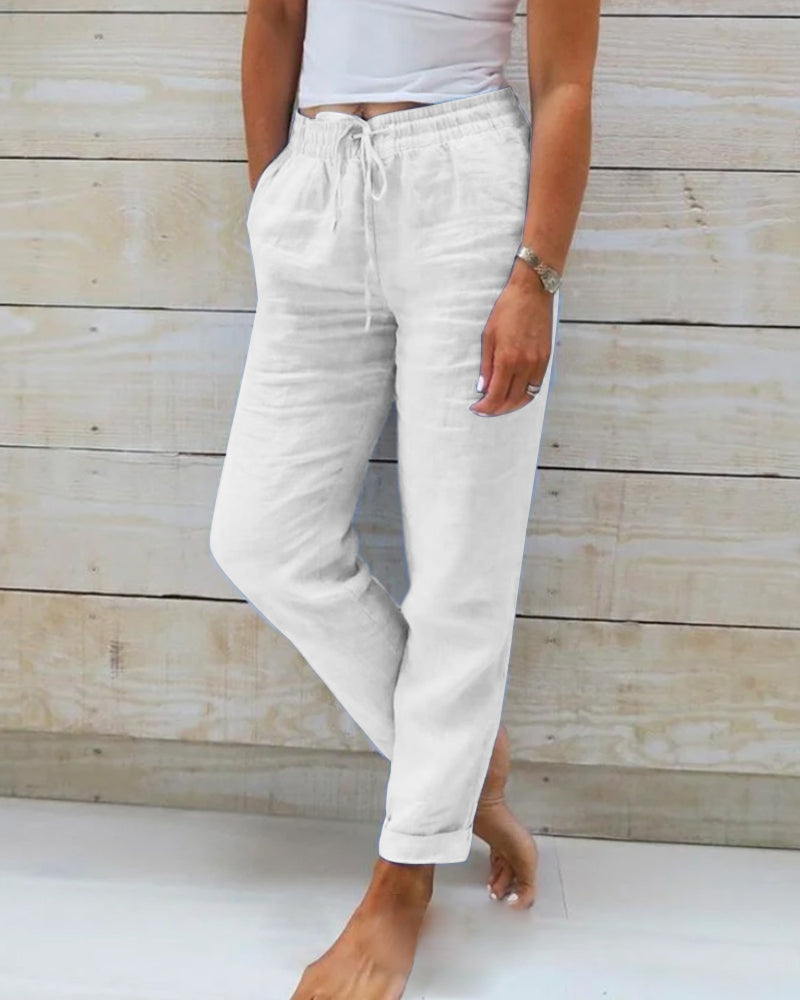 Monika | Pants with Elastic Waistband in Cotton and Linen (1+1 FREE)