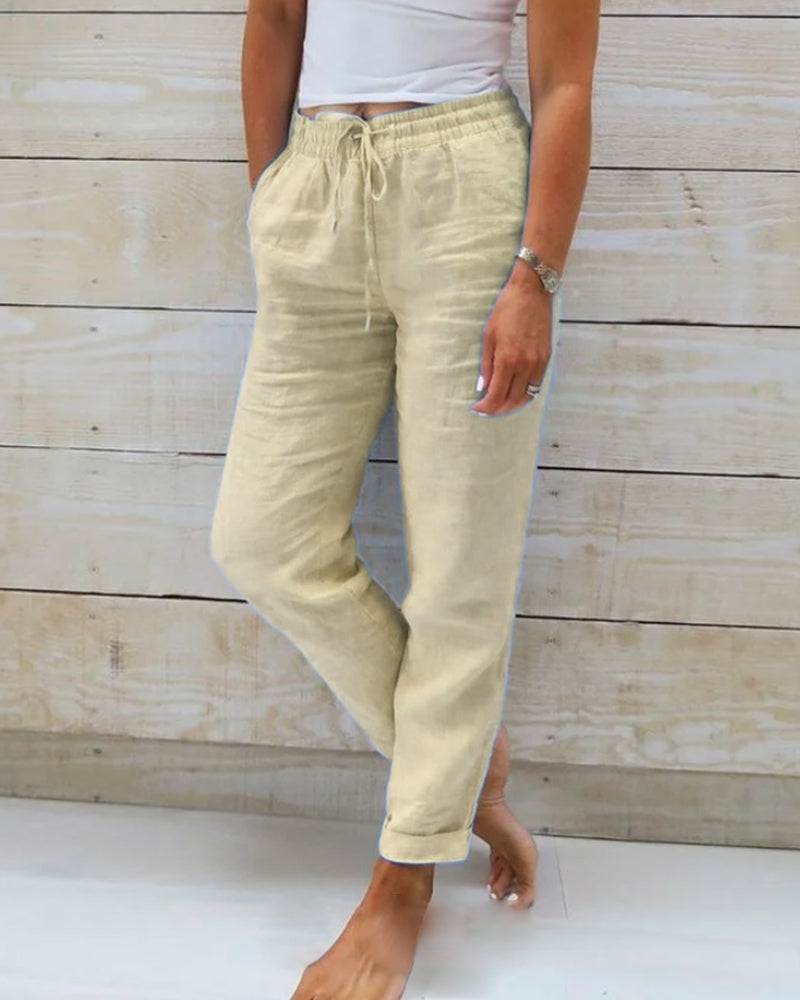 Monika | Pants with Elastic Waistband in Cotton and Linen (1+1 FREE)