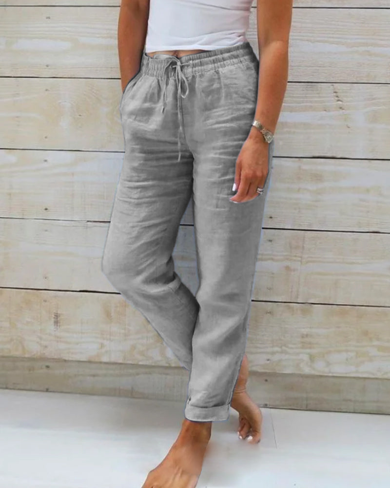 Monika | Pants with Elastic Waistband in Cotton and Linen (1+1 FREE)