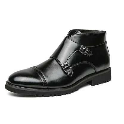 Darell | Leather Double Monk Boots with Strap