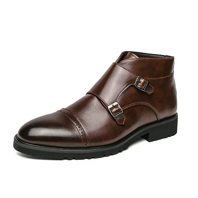 Darell | Leather Double Monk Boots with Strap