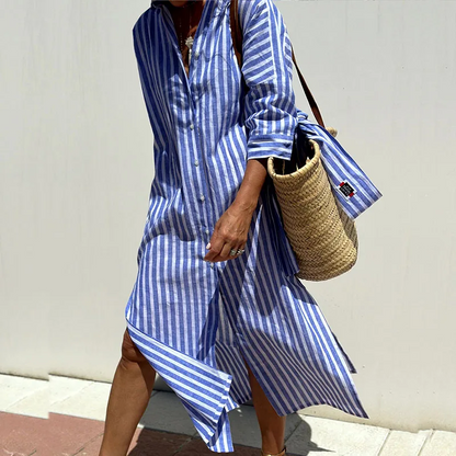 GRACE - Elegant Striped Shirt Dress