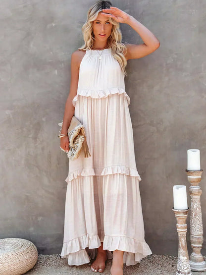 Meara | Halter Ruffle Maxi Dress