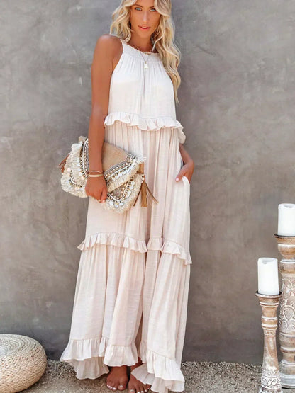 Meara | Halter Ruffle Maxi Dress